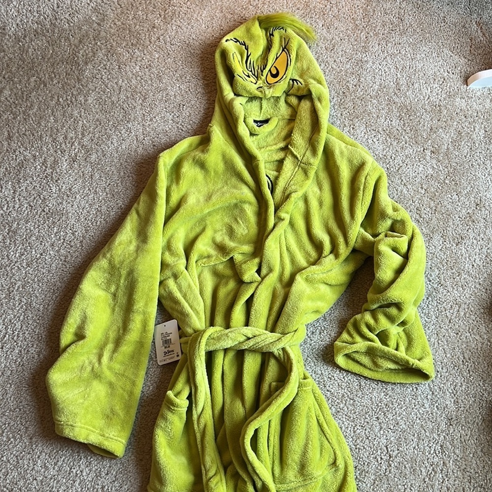 Dr Seuss The Grinch green hooded plush Mr Grinch Robe size large XL - Picture 4 of 8